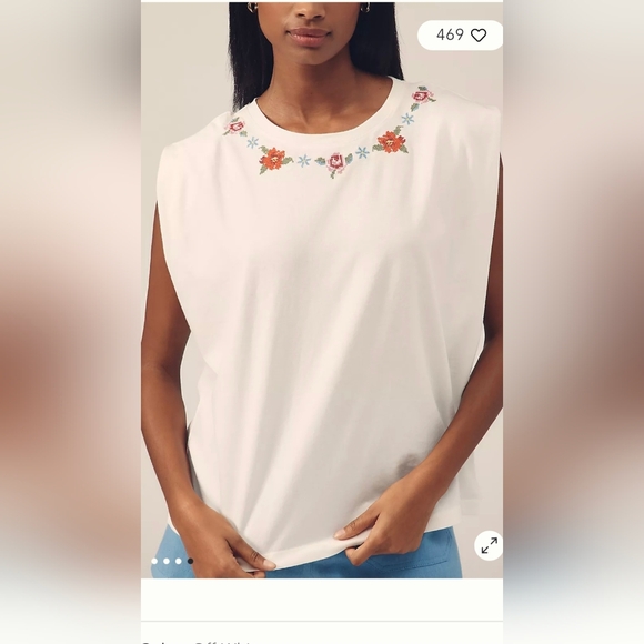 FARM Rio White Floral Embroidered Muscle Tee - Picture 3 of 5